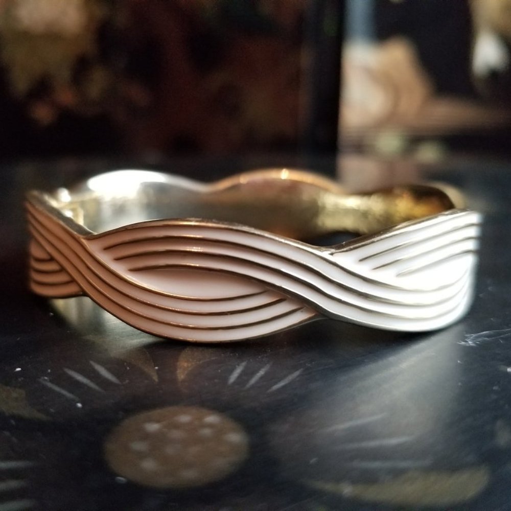 White Enamel Gold Bangle Bracelet